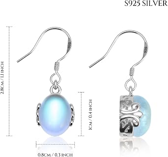 925 Sterling Silver Moonstone Dangle Earrings for Women - Vintage Boho Hypoallergenic Drop Earrings, Elegant Natural Gemstone Jewellery Gift