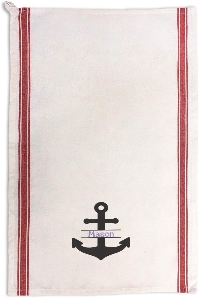 Style In Print Custom Decor Kitchen Towels Personalized Name Ship Anchor Sailing B Monogram Cleaning Supplies Dish Towels Blue Stripe