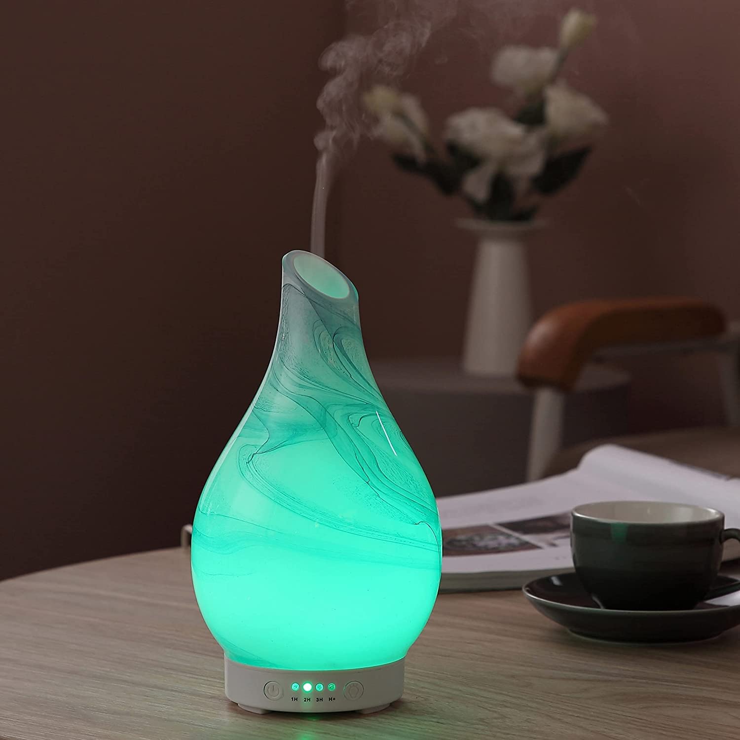 Zen'Aroma Dyfuzor olejku Jangcy - Ultradźwiękowy dyfuzor do aromaterapii na zimno, elektryczny dyfuzor nawilżacz, szkło z dekoracyjnym wzorem i konfigurowalnym oświetleniem LED