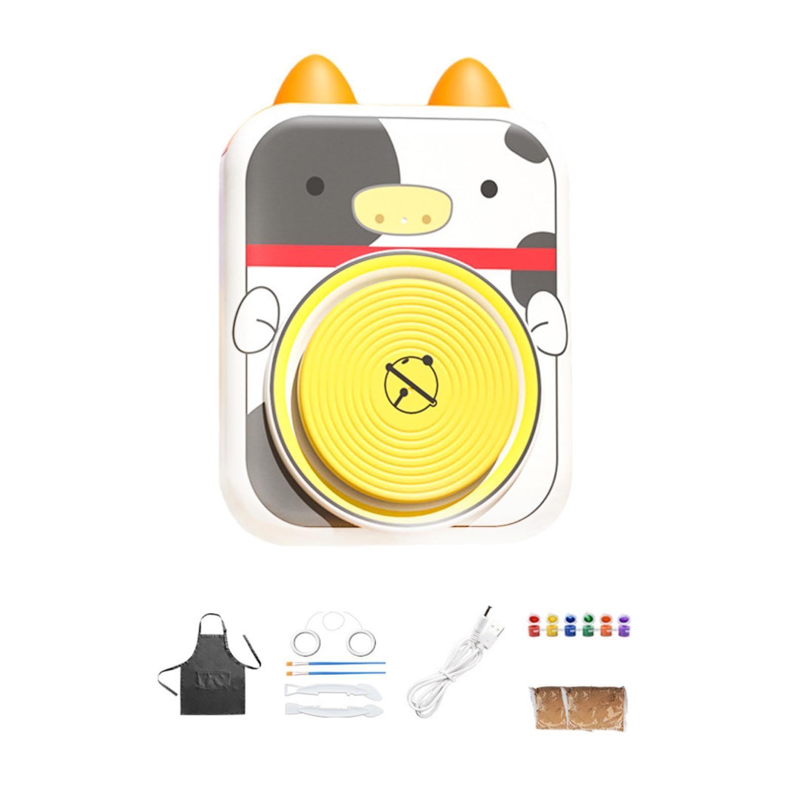 Elektrisches Töpferscheiben Set für Kinder, DIY Töpferset, Porzellanmaschine in Tierform, Kuh