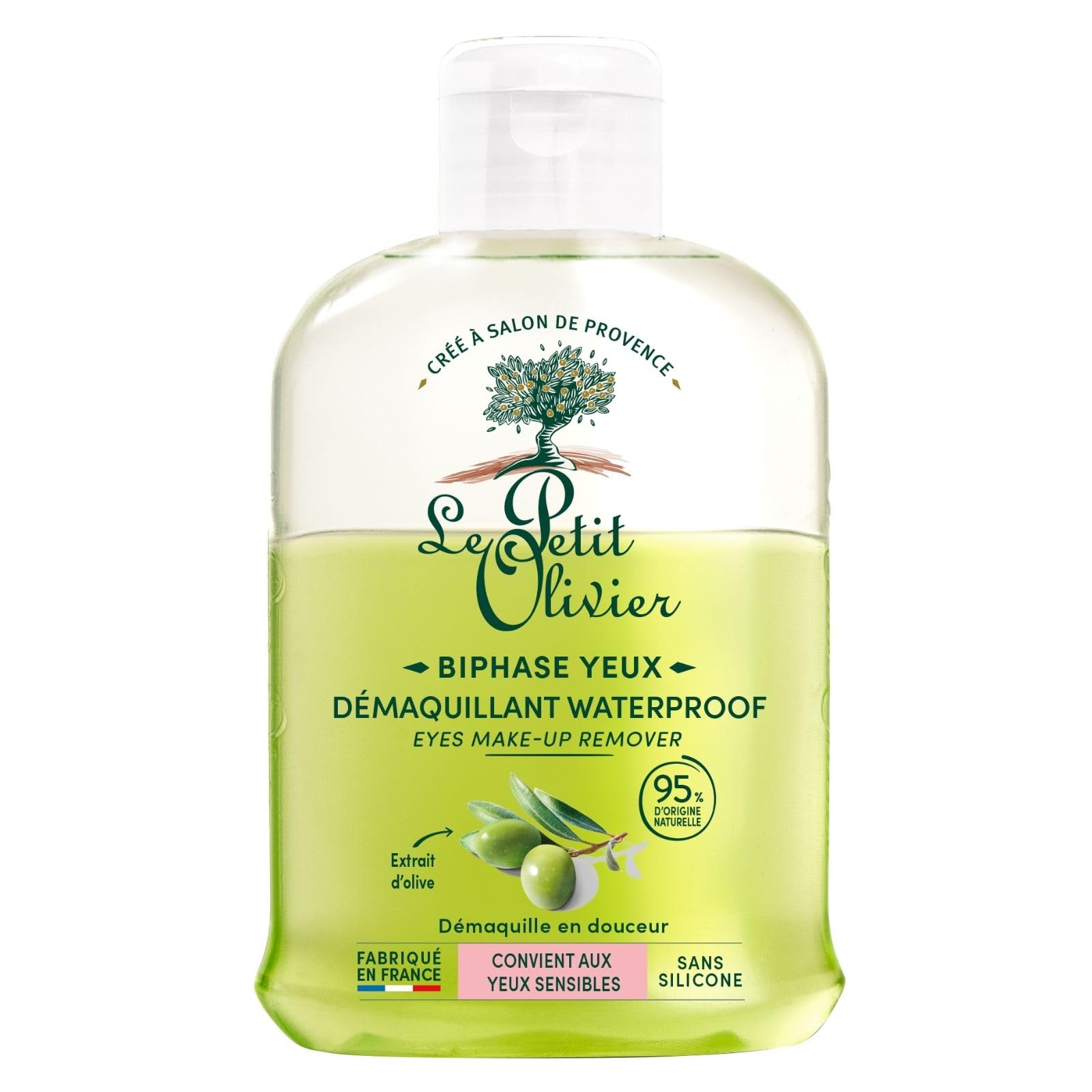 LE PETIT OLIVIER - Démaquillant Yeux Waterproof - Extrait d'Olive - Démaquille en Douceur - Convient Aux Yeux Sensibles - 98% d'Origine Naturelle - Sans Silicone - Fabriqué en France - 125 ml