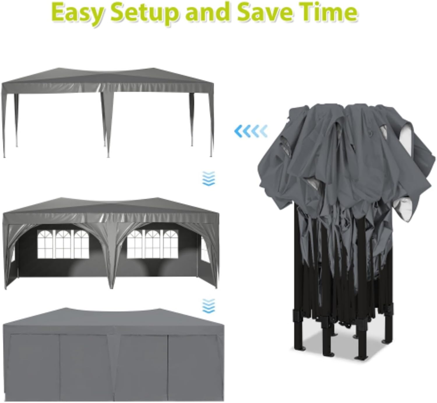 Awning, Tent, Ventilated Canopy, Carport, 12x20ft Heavy Duty Outdoor Portable Garage, 6 Removable Side Walls + Carry Bag + 6 Weight Bags, Gray