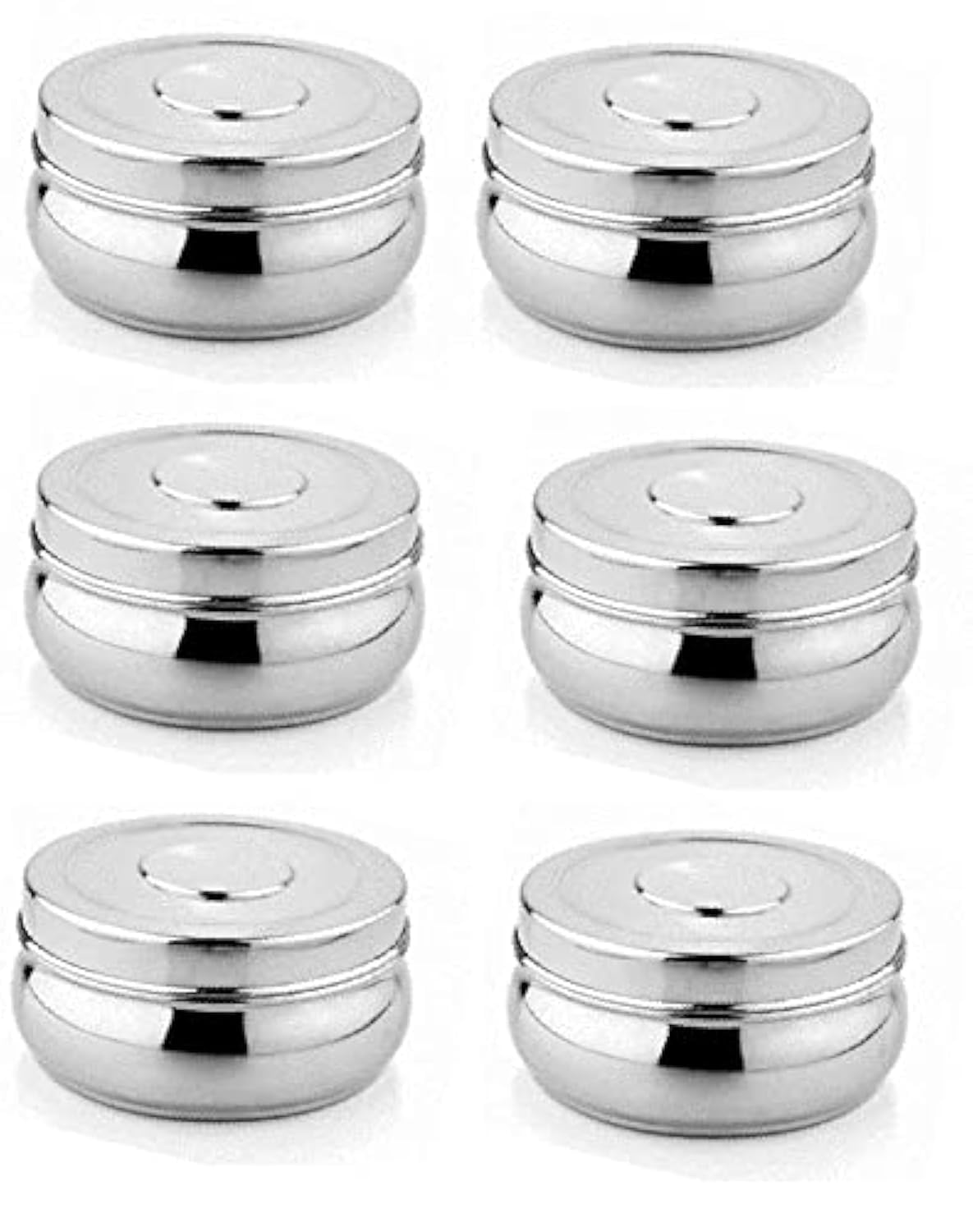 Kanshita's Rasoiware Stainless Steel Belly Shape Tiffin/Flat Canisters/Dabba/Storage Containers, 200 ml Set of 6 Pcs