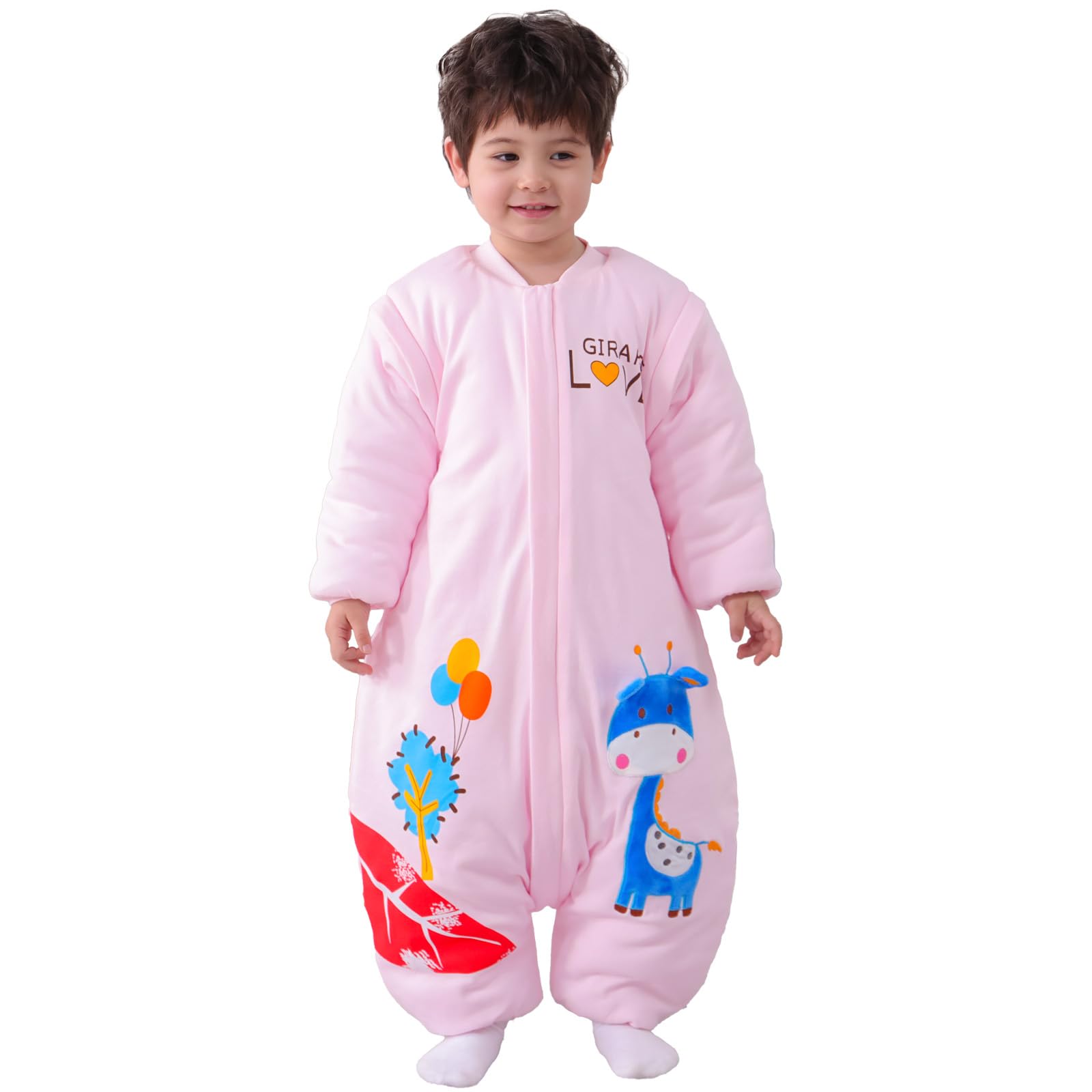 MIKAFEN Sacco nanna a maniche lunghe con piedi 3,5 tog invernale, per bambini - sacco nanna invernale con gambe - 100% cotone, Cervo rosa (18-36 mesi)