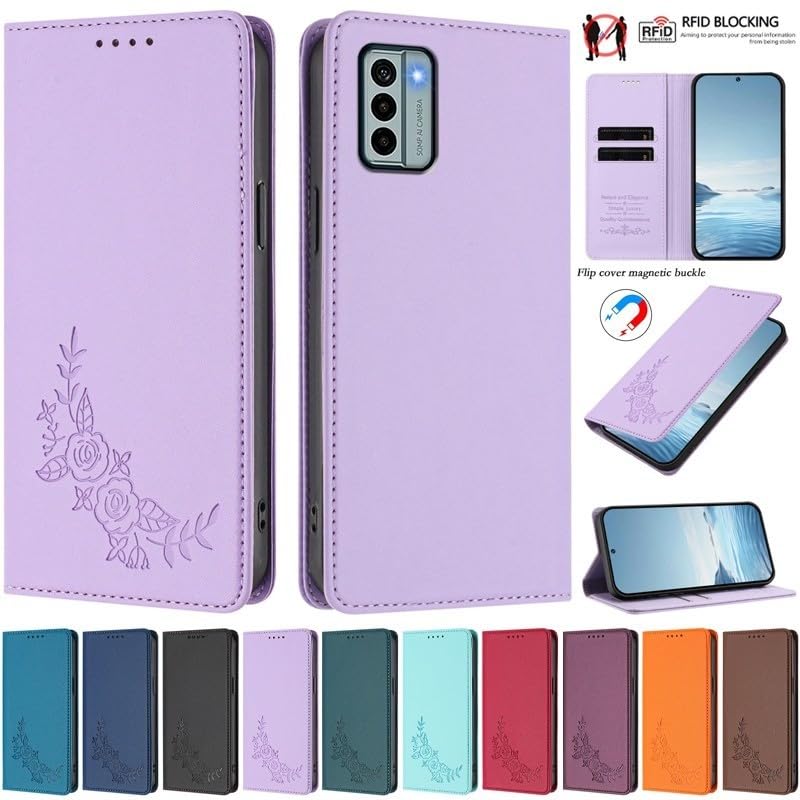 Étui Nokia C12 en cuir portefeuille violet clair avec clapet de protection