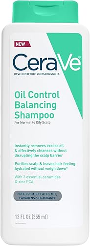 CeraVe Oil Control Balancing Shampoo, Clarifying Shampoo With Ceramides & Hyaluronic Acid, Removes Oil and Leaves Hair Feeling Hydrated, For All Hair & Scalp Types, Sulfate Free & Color Safe, 12 oz