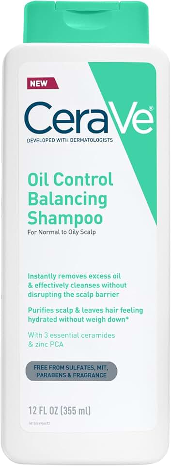 CeraVe Oil Control Balancing Shampoo, Clarifying Shampoo With Ceramides &amp; Hyaluronic Acid, Removes Oil and Leaves Hair Feeling Hydrated, For All Hair &amp; Scalp Types, Sulfate Free &amp; Color Safe, 12 oz [Amazon-developed Certification] Compact by Design