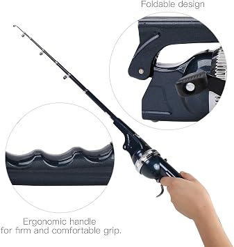 Yosoo. Folding Hand Pole, Stream, Fishing, Folding Fishing Rod, Easy to Use, Mini Fishing Rod, Ultra Lightweight, Durable, 2 in