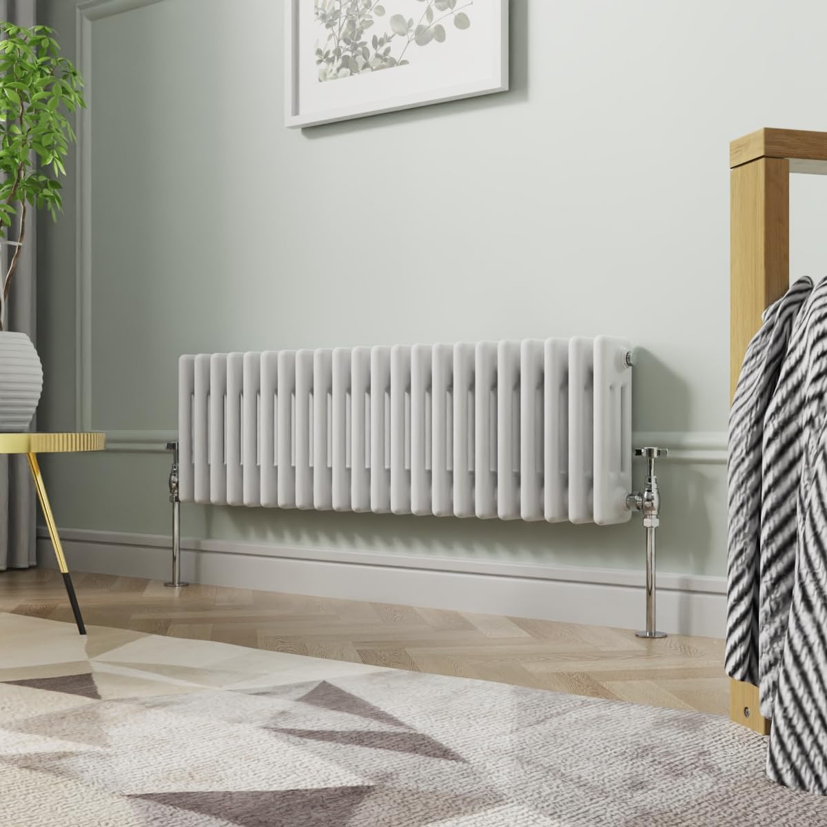 NRG 300 x 1010 mm Gloss White Horizontal Cast Iron Radiator Triple Panel