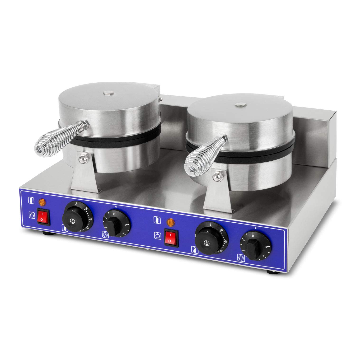 VERTES Gofrera belga doble eléctrica 2000W de acero inoxidable (2x temporizador 5min, 2x temperatura 50-300 °C regulable en continuo, 4 pies de goma antideslizantes, revestimiento antiadherente)