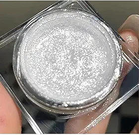 Sombra com glitter em creme único, paleta de sombras cintilantes, maquiagem coreana com glitter, ultra-misturável, sombra prateada brilhante, pigmentada metálica de sombra única (branca)