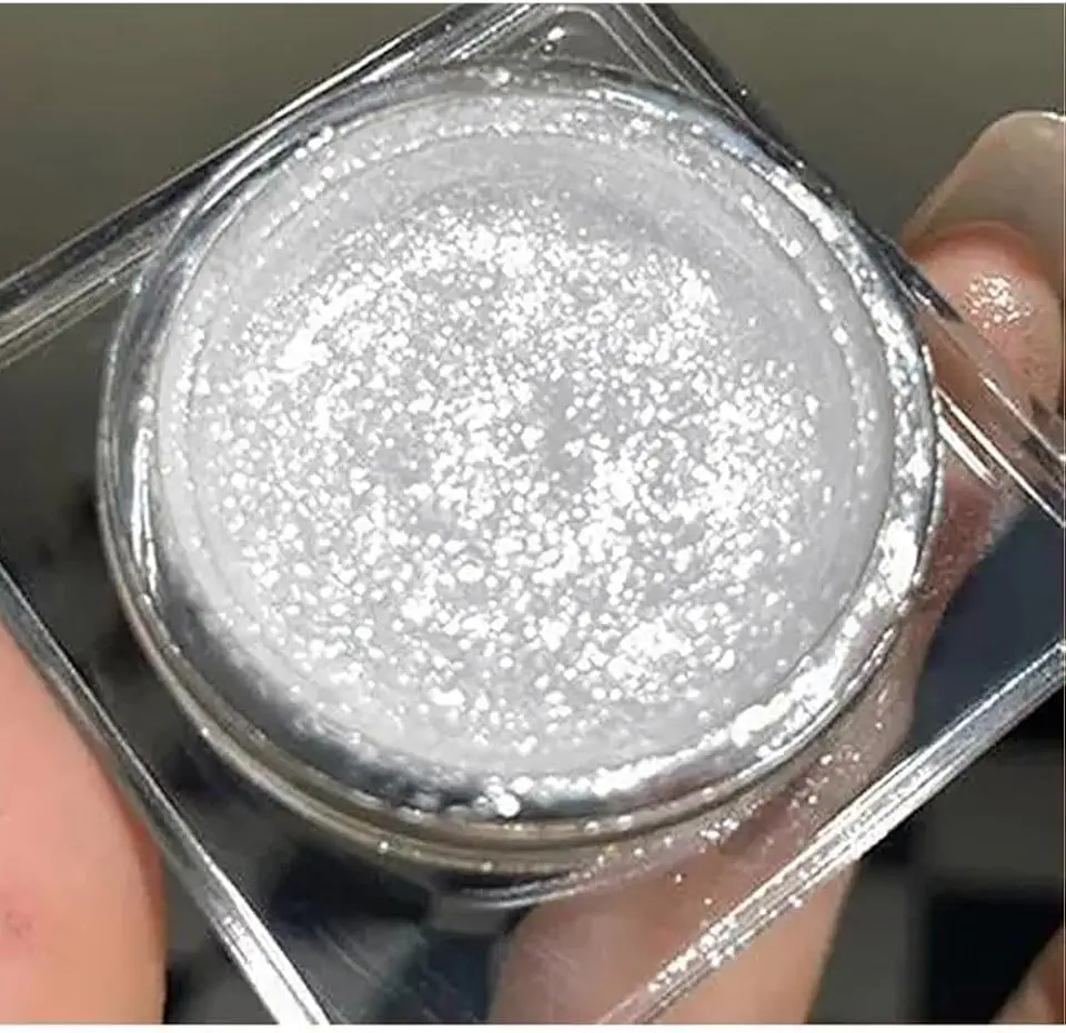 Sombra com glitter em creme único, paleta de sombras cintilantes, maquiagem coreana com glitter, ultra-misturável, sombra prateada brilhante, pigmentada metálica de sombra única (branca)
