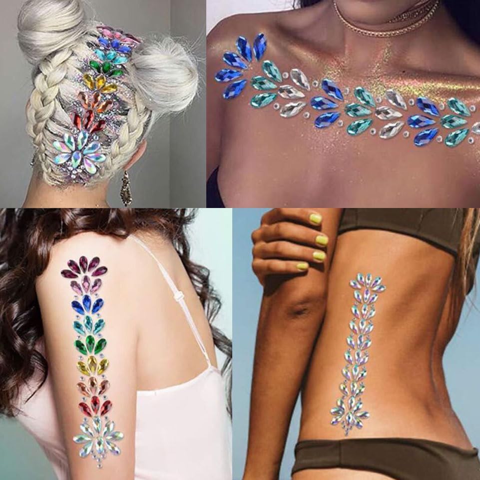 Mixed 1400pcs AB Colour Gems Jewels Flatback Rhinestones, Assorted Shapes Rhinestone for Crafts, Face Art Gem Jewel for Crafting, Acrylic Gemstones DIY Halloween Party Decorations (Muticolor AB) thumbnail