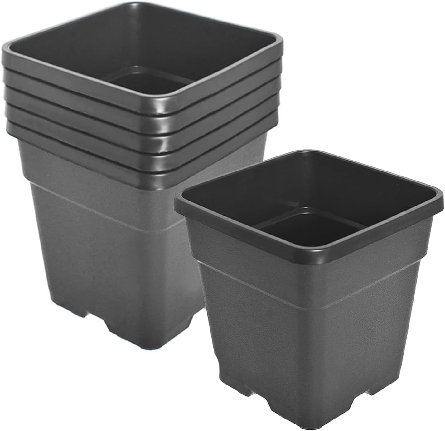 findmall 5-Pack 10 Gallon Square Planter Nursery Pots, Flower Plant Container Injection Molded Plastic Nursery Pots Gardening Pots for Indoor Outdoor Vegetables, Succulents, Black