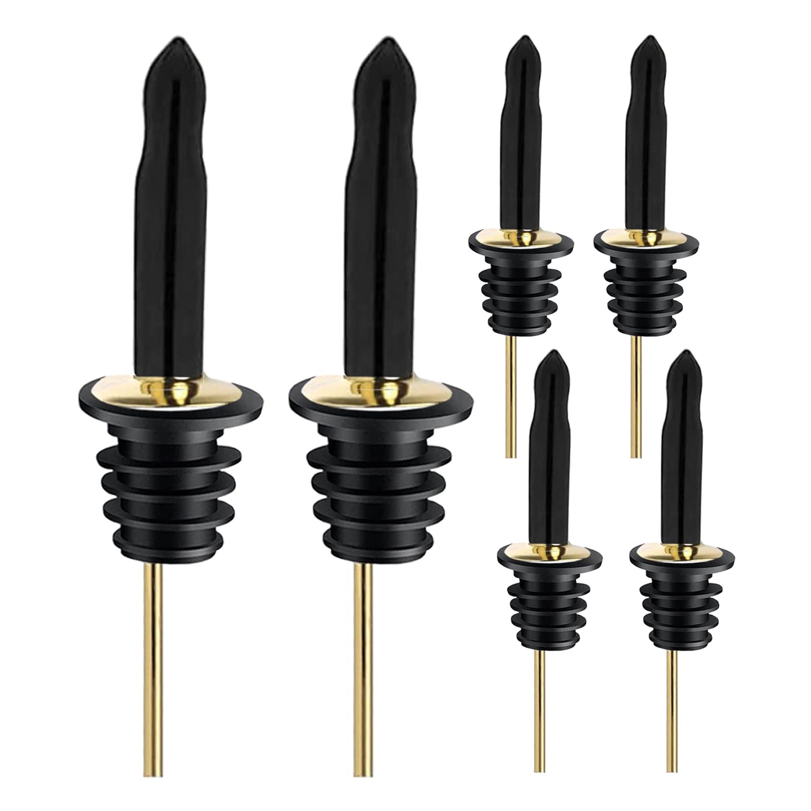 Pafusen 6 Pack Liquor Bottle Pourers, Liquor Pour Spout for Liquor Bottles, Stainless Steel Olive oil Dispenser Spout, Alcohol Pourer Spouts Dust Caps Long Covers, Gold