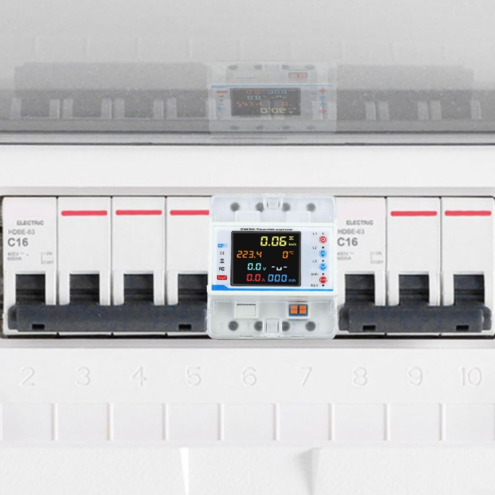 Tuya Smart - Contador de corriente de 3 fases con WiFi, 100 A, medición bidireccional para sistemas fotovoltaicos, pantalla LCD, protección contra sobretensiones, carril DIN