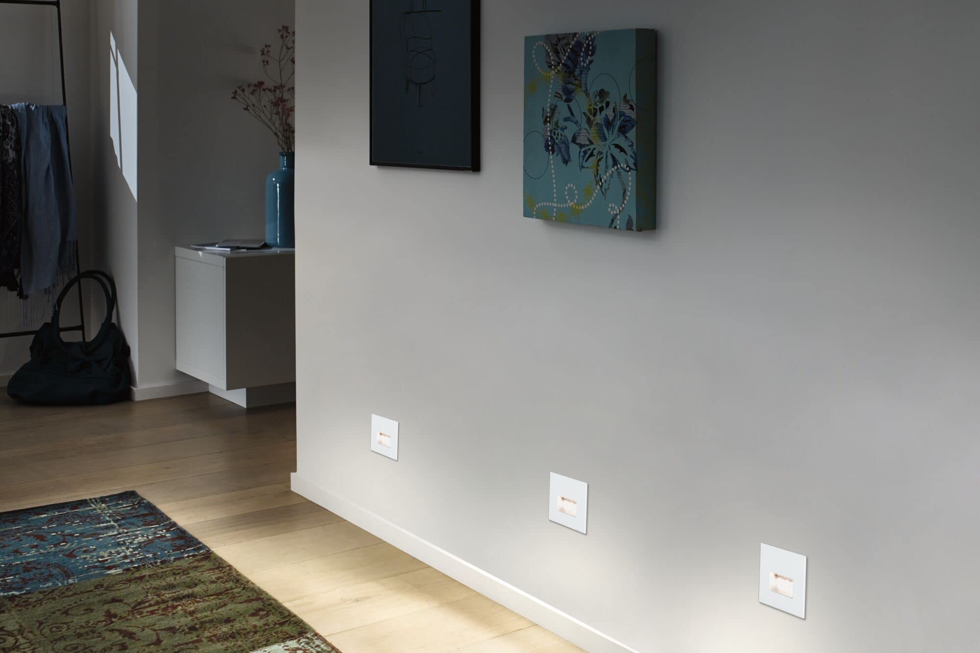 Paulmann 93093 Luminaria empotrable LED, empotr.en la pared Edge Quadro set 80x5mm 50lm 230V cuadrada incl. 1x1,2 W, blanco mate, plástico 2700 K