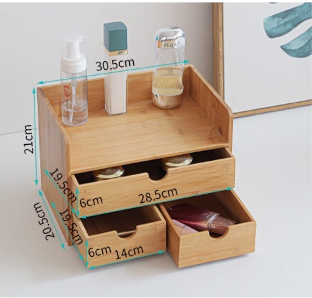 Organizzatore Scrivania Organizer da Scrivania in bambù con 3 Cassetti per Riporre Gli Oggetti Tavolo per Il Bagno di Casa E Ufficio Ufficio
