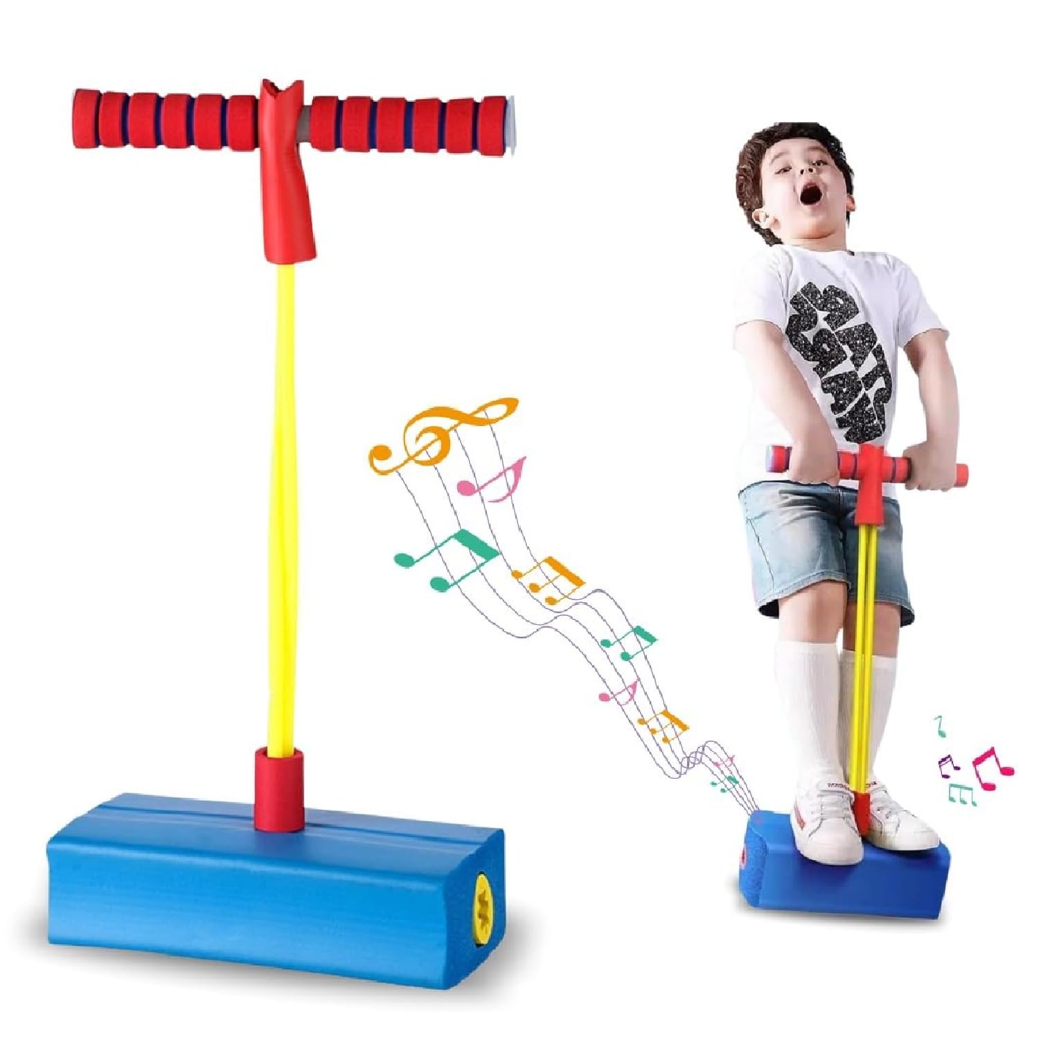CRIYALE Pogo Stick Toys for Boys Girls, Indoor & Outdoor Bouncing Jumper for Toddlers Age 3 and Up Garden Toys, Safe & Durable Foam Bungee Jumping Stick Makes Squeaky Sounds Improves Balance (Blue) 4