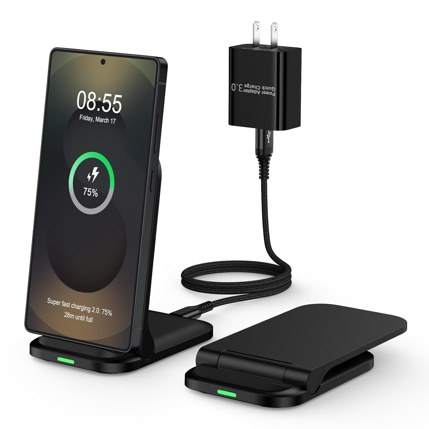 Foldable Samsung Wireless Charger Fast Charging Stand Wireless Android Desk Phone Charger Pad 15W for Samsung Galaxy S25 Edge S25 Ultra S25 Plus S24 S23 S22, iPhone 16e/16 Plus/Pro, with 18W Adapter Foldable Samsung Wireless Charger Fast Charging Stand Wireless Android Desk Phone Charger Pad 15W for Samsung Galaxy S25 Edge S25 Ultra S25 Plus S24 S23 S22, iPhone 16e/16 Plus/Pro, with 18W Adapter