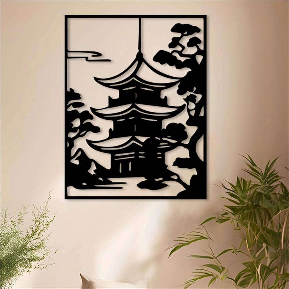 Generico Decoración de pared abstracta contemporánea de Metal, Arte de Pagoda japonesa, escultura de Torre de templo Zen asiático para Sala de estar, oficina o jardín (50 cm/20 pulgadas)