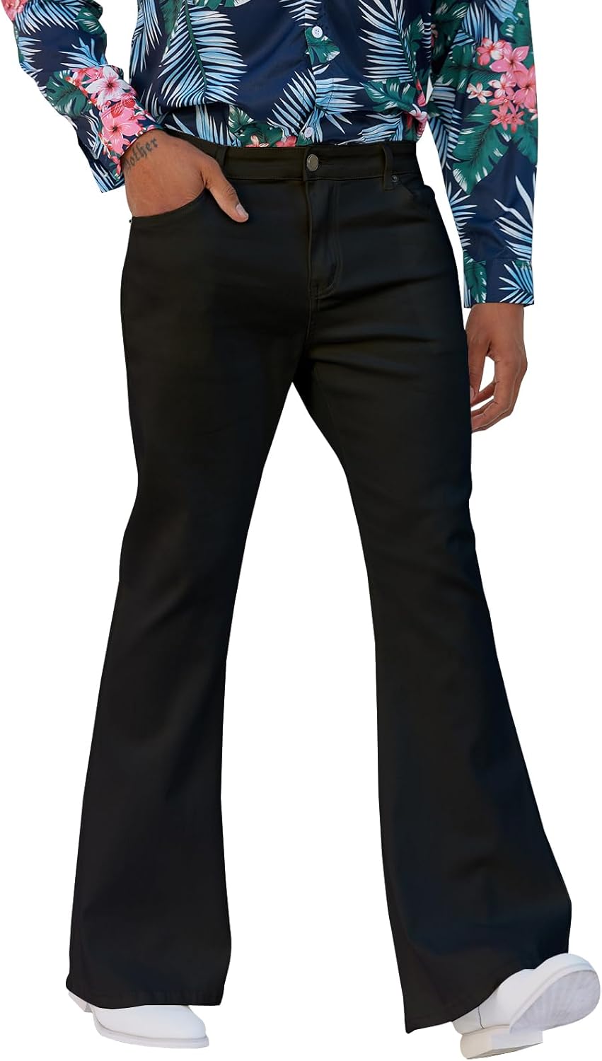 LONGBIDA Men’s Retro 60s 70s Disco Flared Trousers Comfort Stretch Fit Bell Bottom Denim Jeans