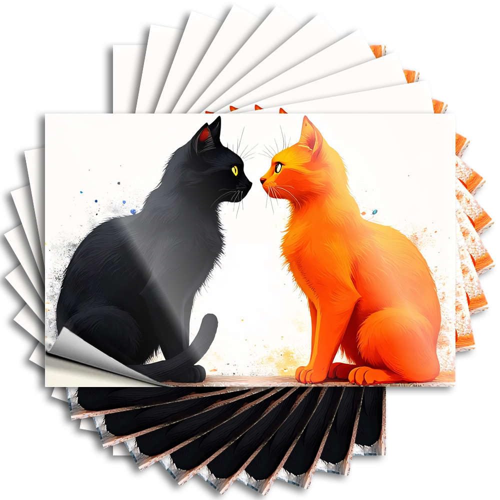 Girly, Tattoo Hat Two Cats Black and Orange Face Each Other | Taupe Necessities(6X9CM)