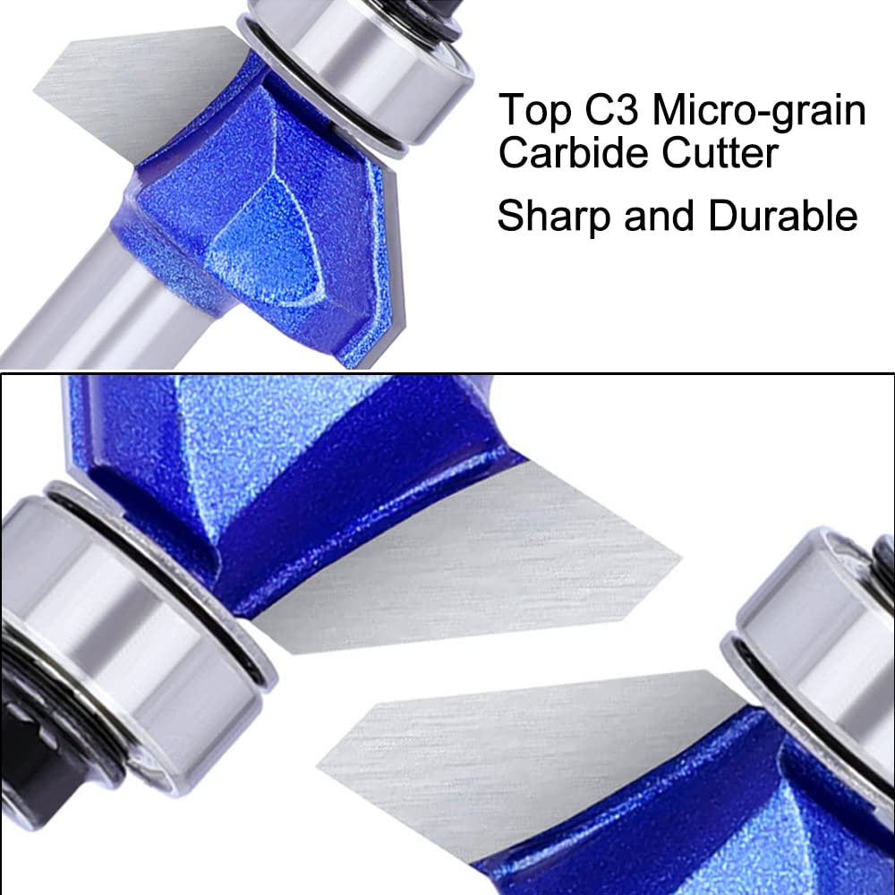 ASNOMY Set di 4 punte per fresatrice con codolo da 8 mm, Fresa per Smussare angolo di 45 gradi, metallo duro fresa modellante per carpenteria, smussatura, lavorazione del legno