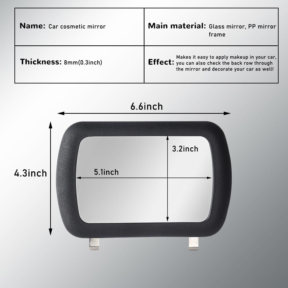 povtii Car Sun Visor Vanity Mirror, Clip-on Automotive Makeup Sun-Shading Mirror, Universal Vehicle Sun Visor Cosmetic Vanity Mirror for Women Girls, Interior Car Accessories, Black image 2