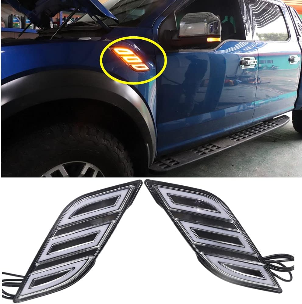 Fender Side Marker LED Lights For Ford Raptor F150 2015-2020 Switchback White/Amber Daytime Running Light With Sequential Turn Signal Fog Light Assembly