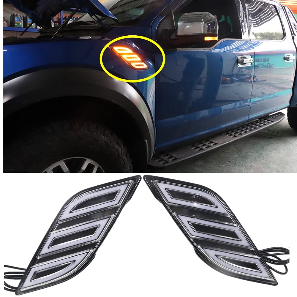 Fender Side Marker LED Lights For Ford Raptor F150 2015-2020 Switchback White/Amber Daytime Running Light With Sequential Turn Signal Fog Light Assembly