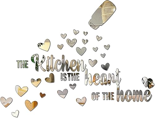 The Kitchen is The Heart of The Home - Adhesivo de pared de espejo, calcomanía de pared de acrílico para cocina, citas inspiradoras para despegar y