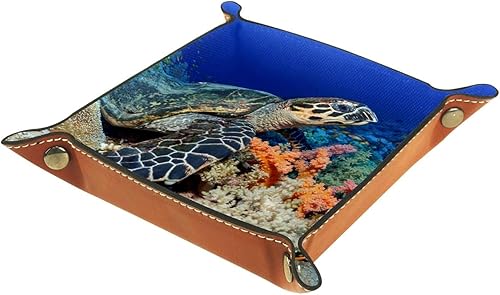 Organizador de escritorio de oficina subacuático de tortuga marina, caja de almacenamiento de bandeja de cuero, soporte de papelería de escritorio,