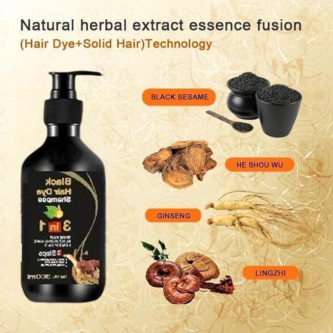Image of 3 In 1 Hair Dye Black Hair Shampoo For Women & Men Organic Shampoo Herbal 3 In 1 Hair Dye Instant Black Hair Shampoo - (1 - PCS)
