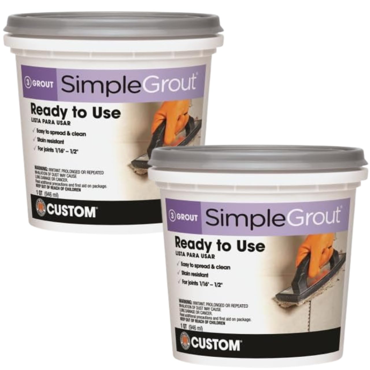 Custom Building Products Natural Gray Grout – 1 qt Pre-Mixed Grout for Mosaic Tiles – Epoxy Grout Alternative for Tile Grout Repair – Tile Adhesive Use – 2 Pack