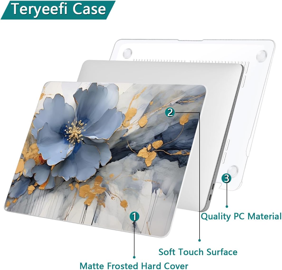 Teryeefi Compatible with MacBook Air 13 inch Case A2337 M1 Chip A2179 A1932 (Release 2018-2020),Protective Slim Cover + Keyboard Cover for 13.3 inch MacBook Air Retina Display & Touch ID, Art Florals - Image 5