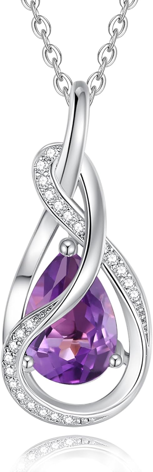FANCIME TimelessTie Birthstone Necklace for Women White Gold Plated Sterling Silver Ribbon Design Jewelry Knot Pendant Fine Jewelry Gemstone Anniversary Birthday Graduation Mothers Day Gifts for Women Wife Mother Her