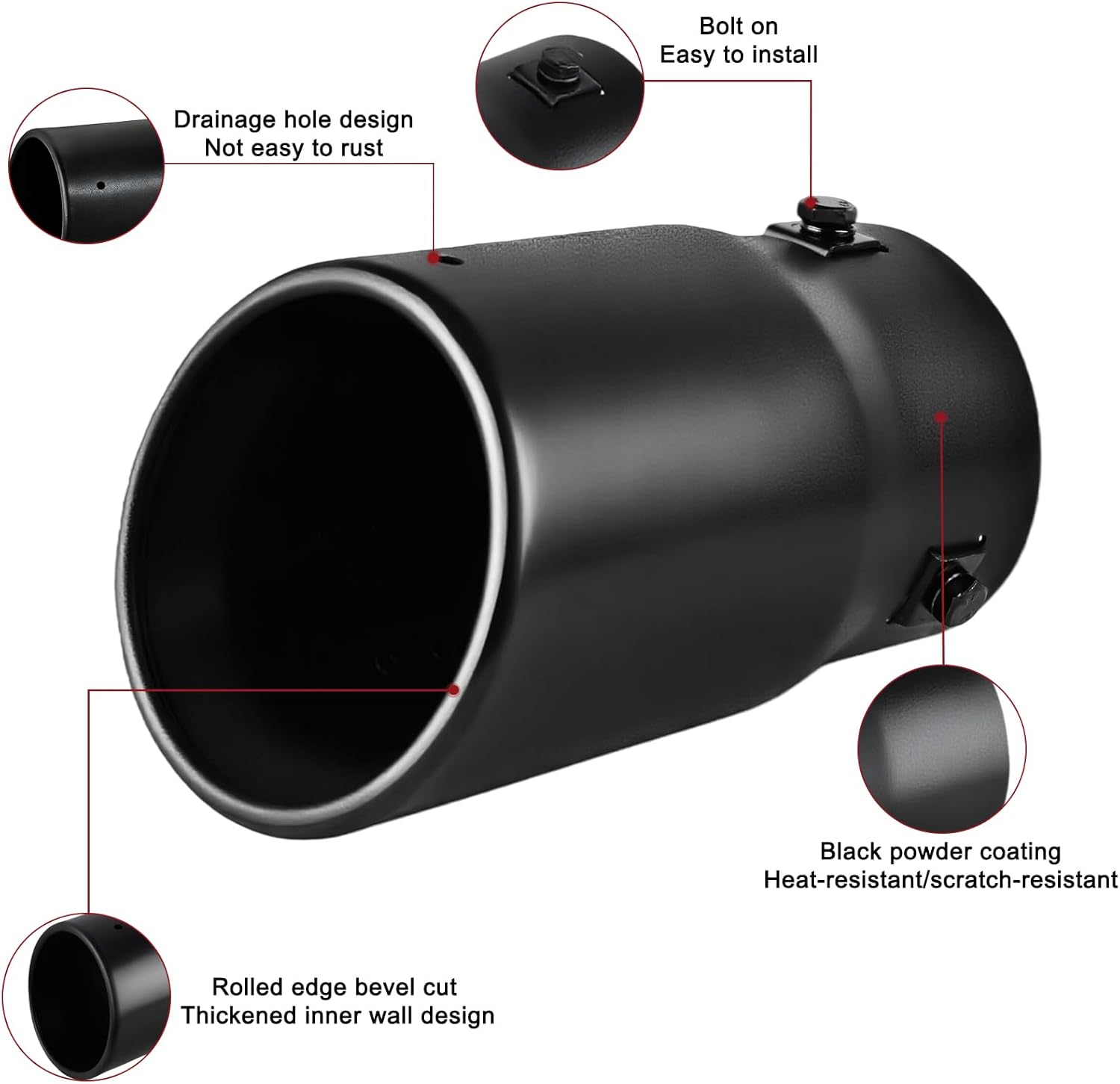 1"-2.5" Inlet Exhaust Tip Adjustable, 1"-2.5" x 3.5" x 6" Black Powder Coated Exhaust Tips, Black Stainless Steel Muffler Tip