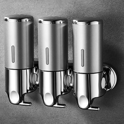 Lixintray No-Drill 3 Pack 500ml Wall Mounted soap Dispenser for Bathroom and Kitchen, Shampoo and Conditioner Dispenser Drill Free with Adhesive(Round-Silve)