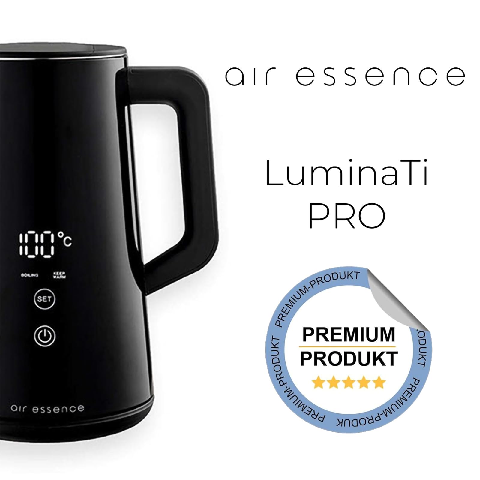 Hervidor Agua Electrico Air Essence LuminaTi PRO, kettle, calentador de agua electrico, Potencia 1800W, tetera electrica, Capacidad 2L, electric kettle, hervidor de agua