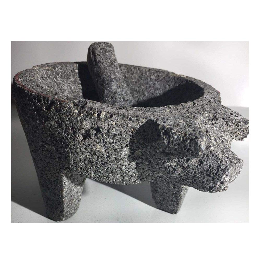 Thaweesuk Shop New 7 Inch Molcajete Tejolote Authentic Mexican Mortar Pestle Guacamole Salsa Maker Grains Front Pig Head 9