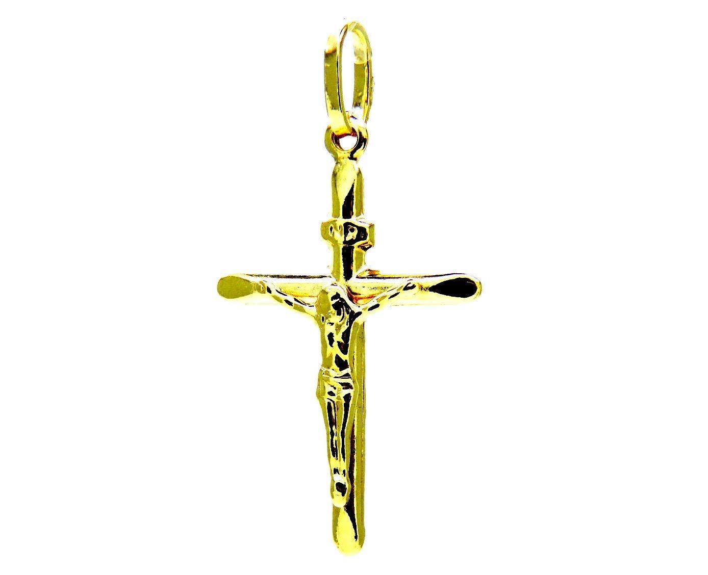 Ciondolo Oro Giallo 18kt (750) Pendente Croce Smussata Gesù Cristo Uomo Donna Bambini