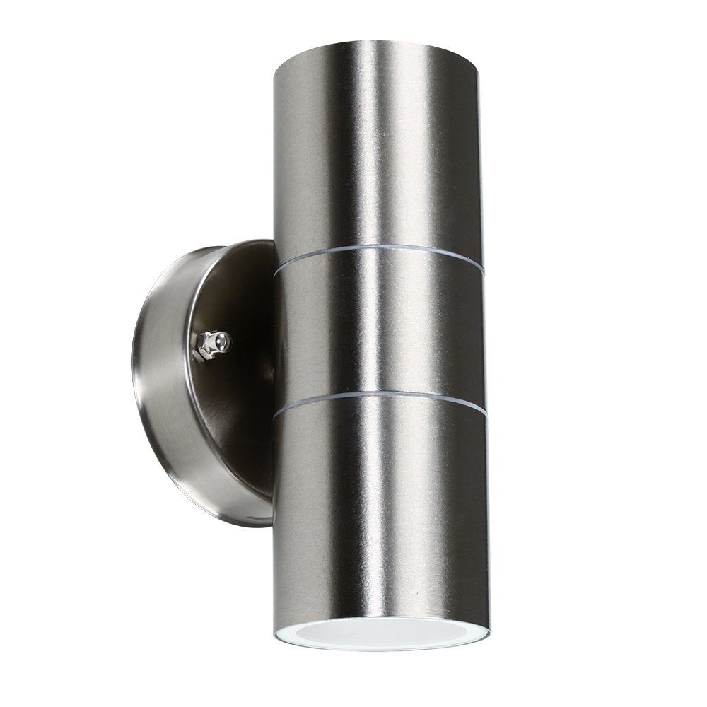 MiniSun | Modern Brushed Chrome Up/Down Security Wall Lights | Outdoor Wall Lights, Home Décor & Improvement Essential | Set of 2 | Mains Wired
