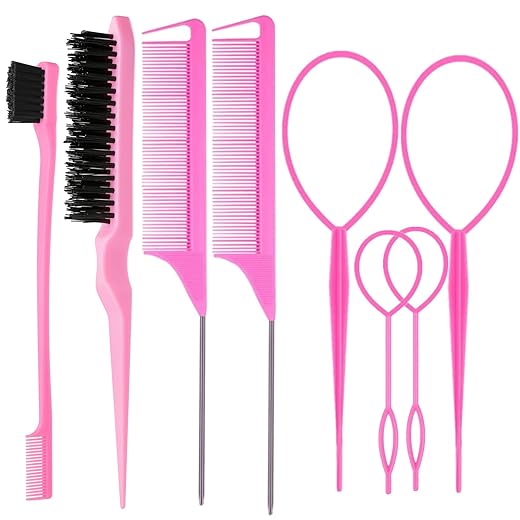 8-Piece Pink Hair Styling Brush & Tool Set