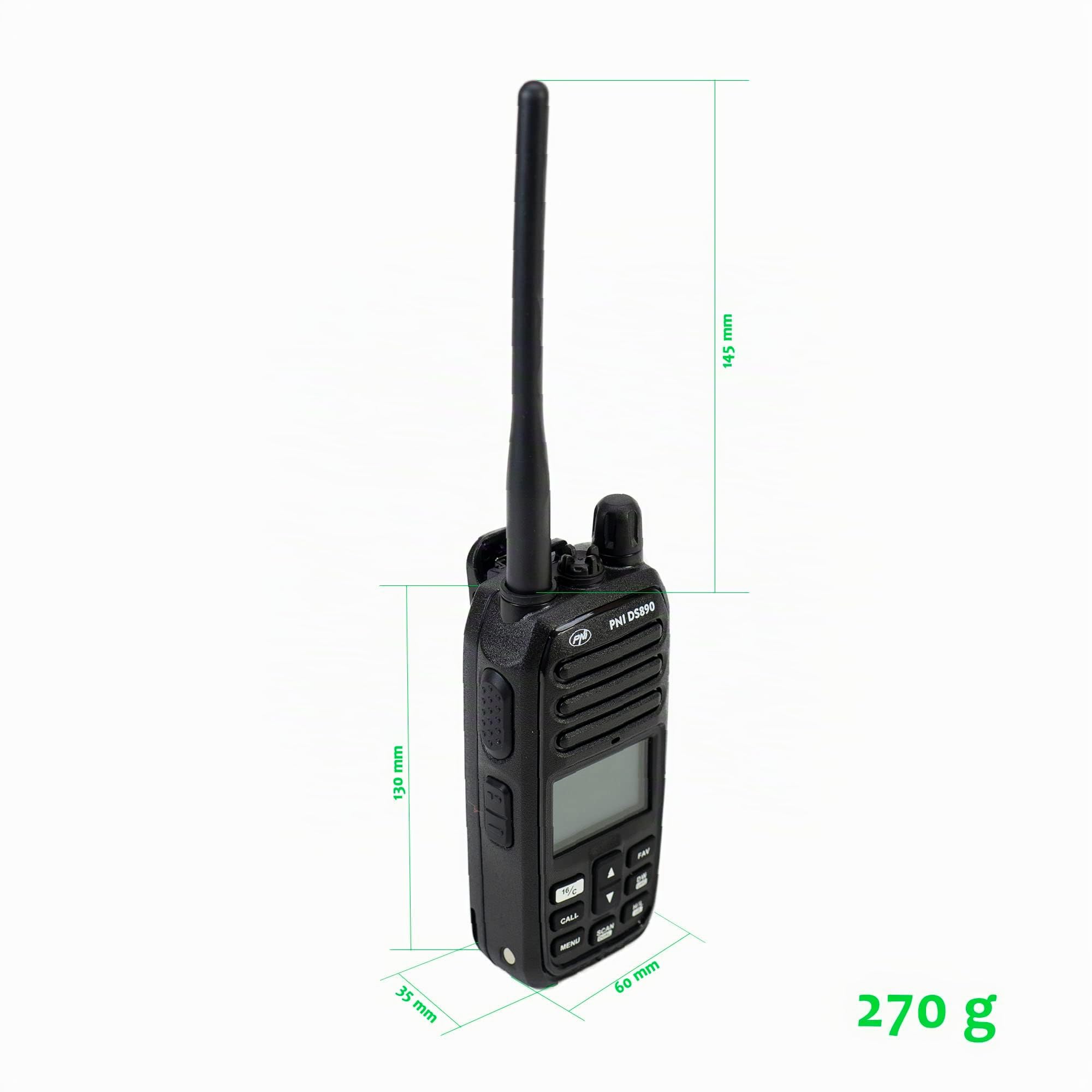 PNI DS890 - Transmisor de Radio marítimo portátil, 88 Canales, 10 Canales meteorológicos, Squelch Ajustable, Roger Beep, Dual Watch, Escanear, Call, NRC, Batería de 1800 mAh, IP67