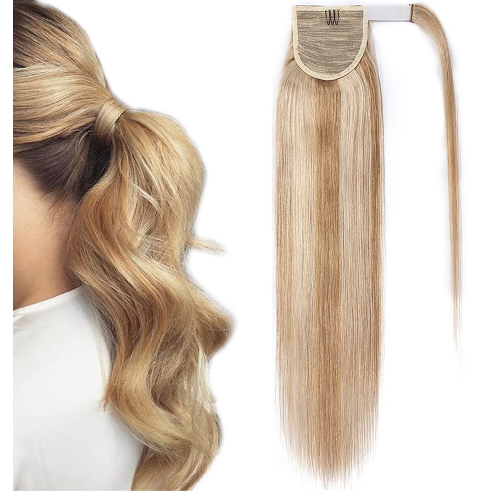 40cm Coleta Postiza Larga Pelo Natural Clip #18/613 Rubio Ceniza/Blanqueador Rubio (80g)