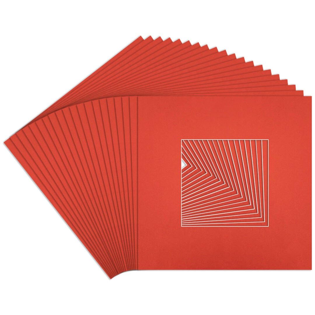 Procut Global 10x10" Poppy Red Picture Mounts to Fit 5x5" Aperture - Precision Cut Cardboard Photo Mount - Ideal for Frames, Prints, Artwork & Certificates - Sizes & Colours Available - 20 Pack
