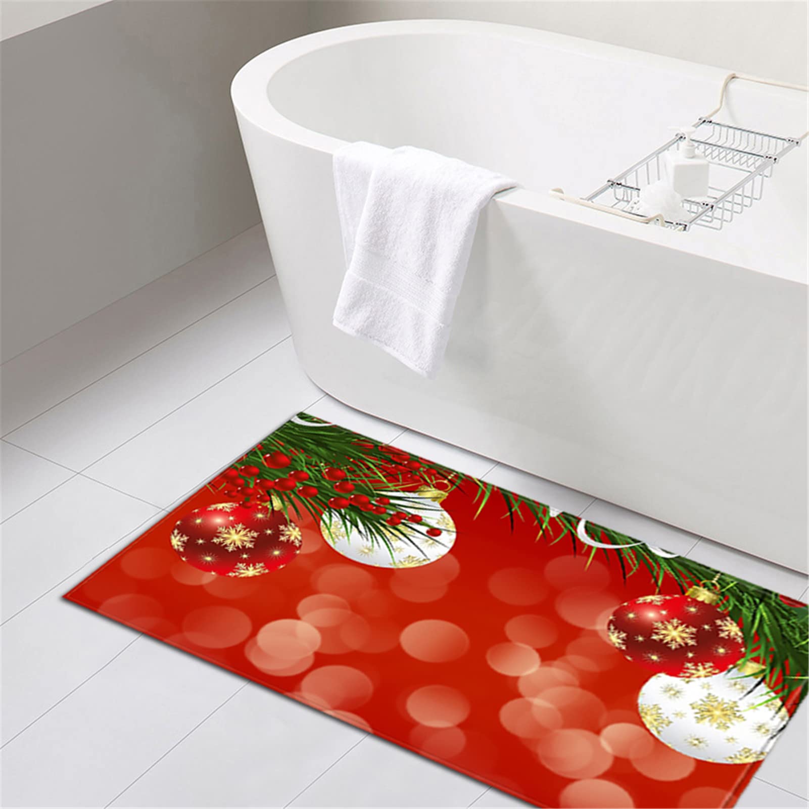 Tappeto Cucina Natalizio Lavabile Poliestere Tappeti Runner Lavabile in Lavatrice Zerbino 3D Rosso Antiscivolo Morbido Tappetino per Bagno Soggiorno Camera da Letto,2,60x180cm/23.6"x70.8"