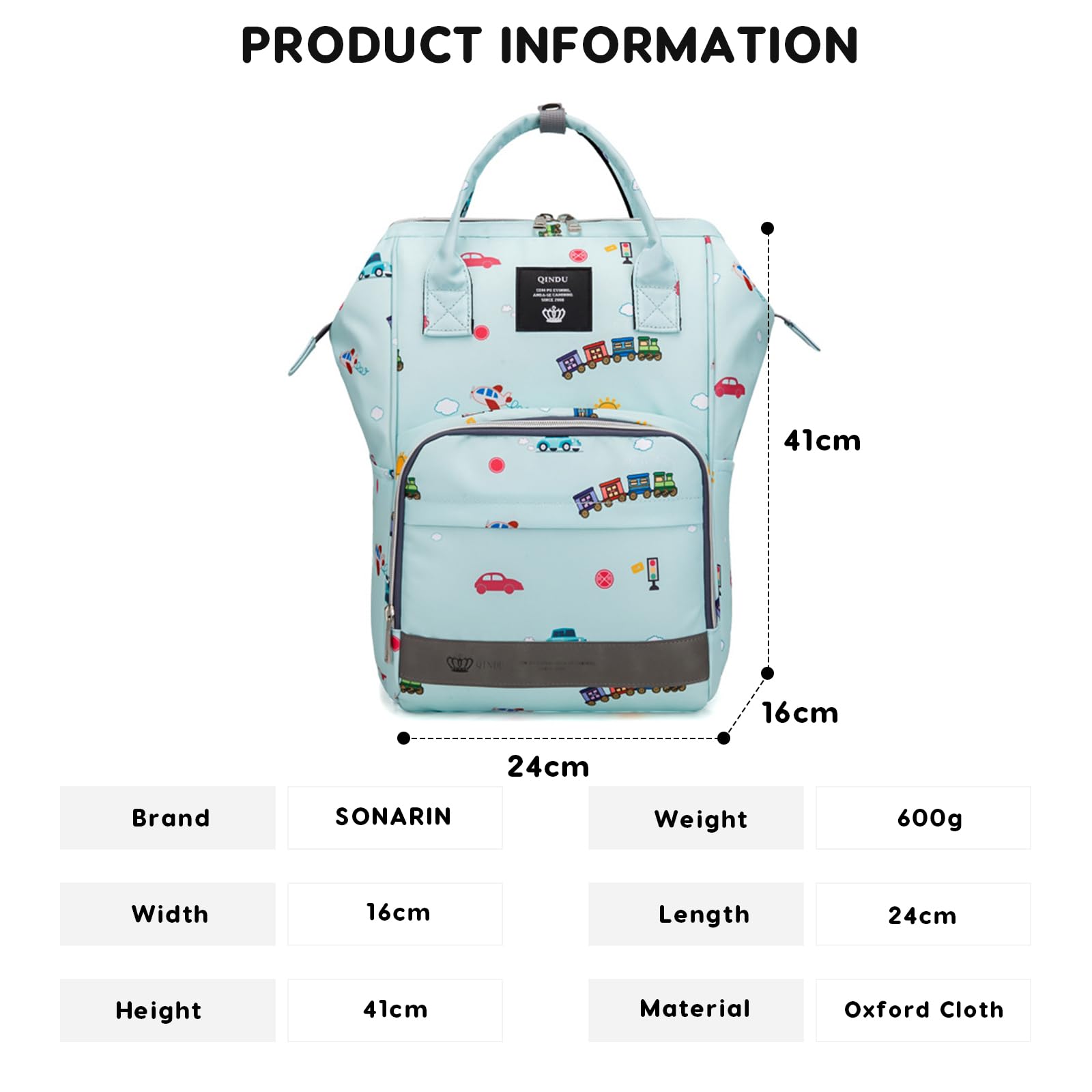 SONARIN Alta Capacità Multifunzionale Zaino Fasciatoio,Borsa per Pannolini Impermeabile Zaino Mamma Neonato Borsa Fasciatoio da Viaggio Portatile con Ganci per Passeggino(Auto)