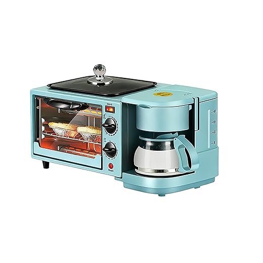 3-in-1 multifunctional home breakfast machine, mini oven, coffee maker,Lid crystal handle (Blue)